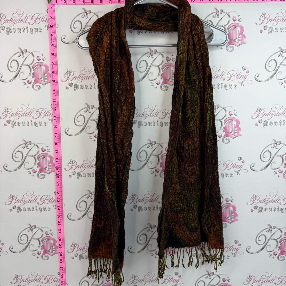 Scarf scarve tassel ends orange brown Woven Paisley Fringe Scarf - Brown/Olive